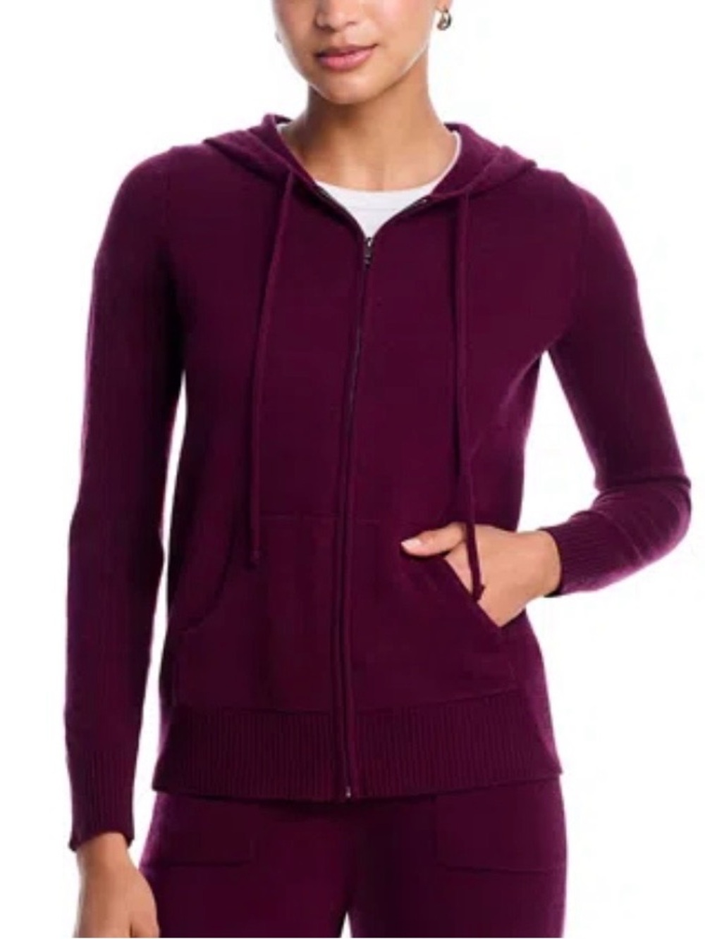 C by Bloomingdale’s 2-Ply Cashmere Zip Hoodie Women’s Small in Burgundy
